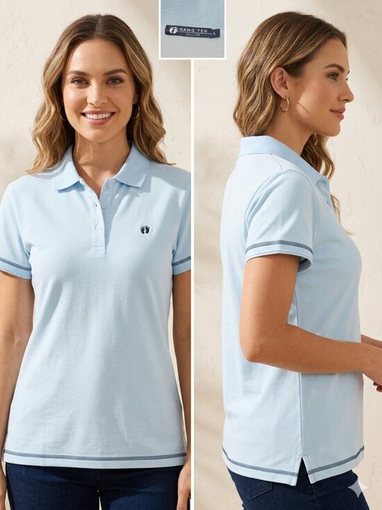 Hang Ten Tops - Hang Ten Women's Baby Blue Cotton Polo Shirt - Size Large